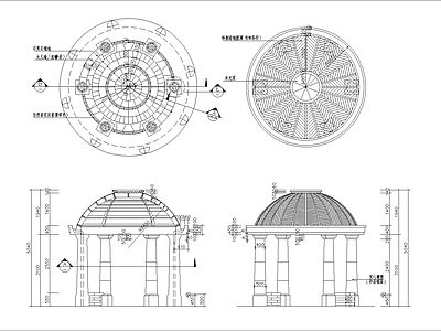 欧式圆顶凉亭 施工图