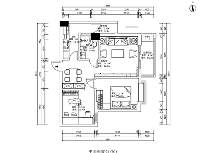 70㎡三居室平层家装室内 施工图