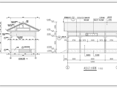 乡村仿古小舞台建筑 施工图