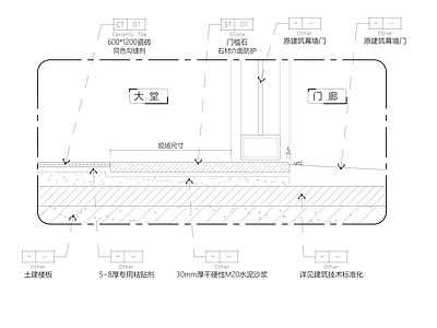 地面地砖门槛石节点 施工图