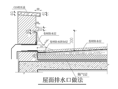 屋顶平屋面保温防水排水口通气孔节点详图 施工图 建筑通用节点