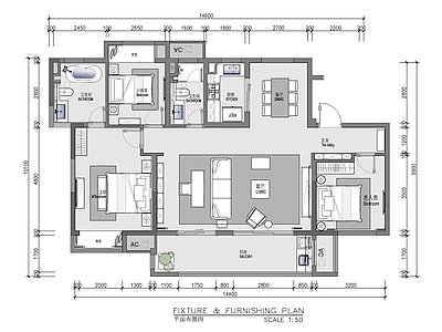 130㎡平层三居室家装室内 施工图