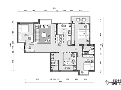 135㎡三居室家装室内 施工图  平层