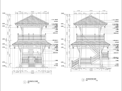 中式乡村观景楼建筑 施工图