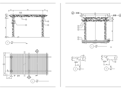 现代公园防腐木廊架花架 施工图