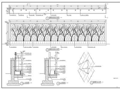 新中式对景景墙格栅绿篱墙详图 施工图