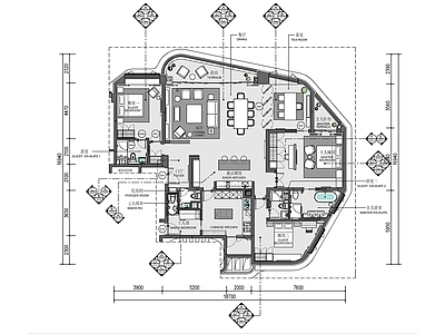 230㎡四居室家装大平层室内 施工图