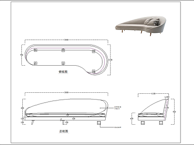 多人沙发三视图 施工图