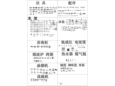 厨房灶具电器配件水池CAD图库