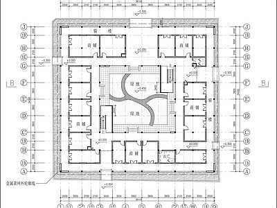 回字形二层商住楼建筑图 施工图