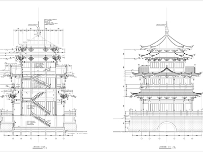 云峰烟水阁建筑 施工图