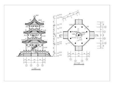 三层仿古六角亭 施工图