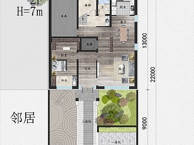 二层自建房室内平面图  四室两厅 二层别墅 彩平图