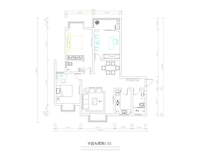 现代家装平面图 施工图  两室一厅 平层