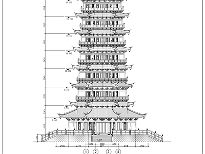 七层古塔建筑 施工图