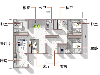 自建房室内 施工图 平层 彩平图