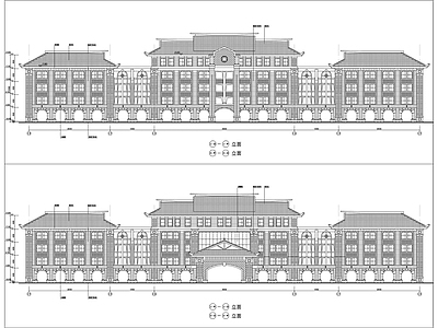 某高校8字形仿古风格教学楼建筑 施工图