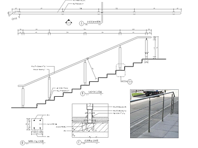台阶过宽中设铁艺栏杆详图