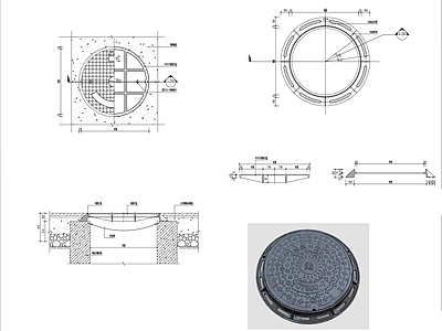 圆形铸铁井盖详图 施工图