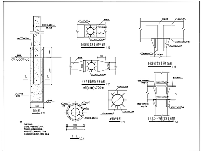 灌注桩内插钢管桩立柱基坑支撑节点图