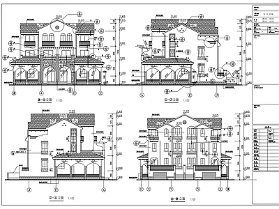 三层双拼别墅建筑 施工图