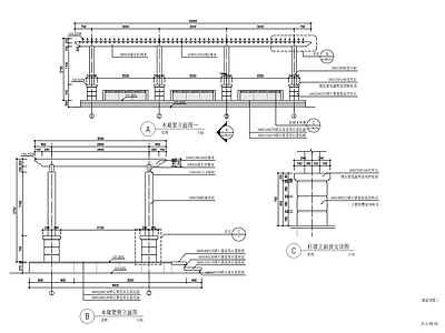 景观防腐木廊架节点 施工图