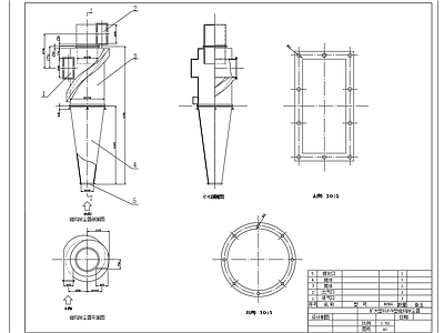 旋风除尘器三视图装配节点 施工图