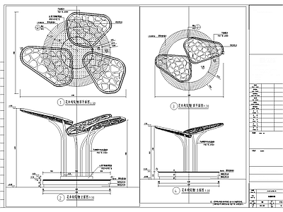 街角游园花伞异形廊架构筑节点 施工图