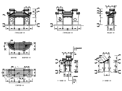 古建门亭平立剖面详图 施工图
