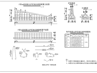 混凝土护栏钢筋配置图 施工图 混凝土节点