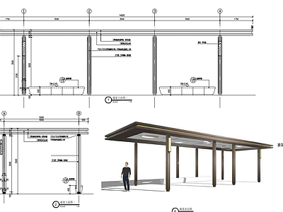 现代风格景观廊架详图 施工图
