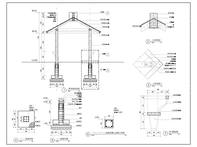 四角茅草亭详图 施工图