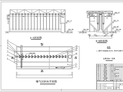 曝气沉砂池平面剖面图 施工图