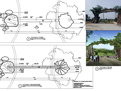 现代入口大门 园区特色石 民宿 景区大 乡村公园大 仿大 施工图