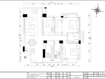 115㎡三房家装平层室内 施工图