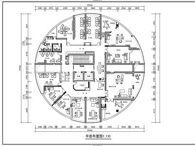 一层圆形办公室内 施工图