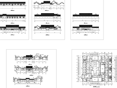 中式单层三进四合院酒店民宿建筑 施工图