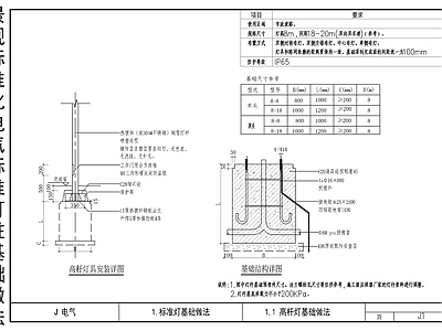 景观标准化电气标准灯柱基础做法 施工图