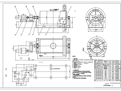 湿式球磨机总装配图三视图 施工图