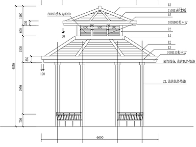 木结构八角重檐亭详图 施工图