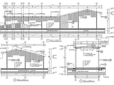 新中式坡屋顶式景墙廊架详图 施工图