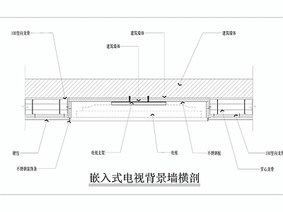 嵌入式电视背景墙做法 施工图