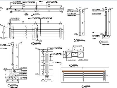 现代镀锌钢栏杆节点 施工图