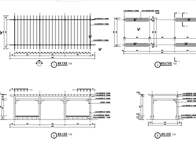 现代防腐木景观廊架花架详图 施工图