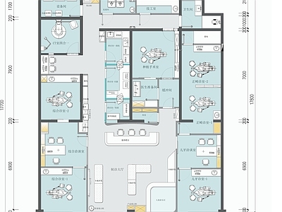 260平米口腔门诊平面彩平图