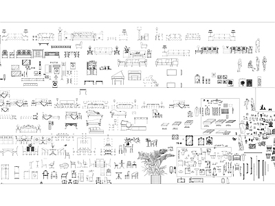 室内综合平面立面图块 家具 装饰品 隔断 平面图块