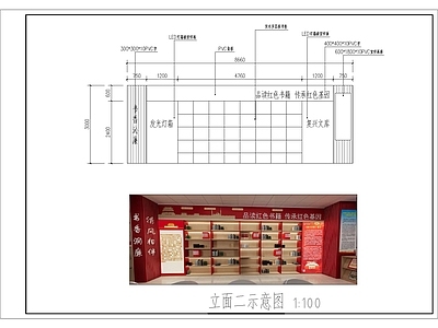 红色阅览图书馆装饰 施工图