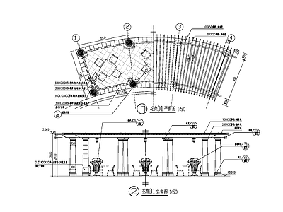 现代庭院弧形廊架 施工图