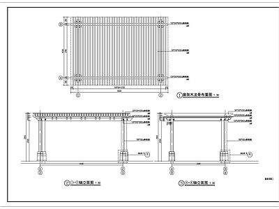 玻璃顶防腐木廊架 施工图