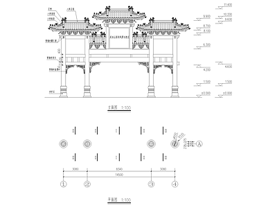 中式四柱五楼古建筑牌坊牌楼施工图集 施工图